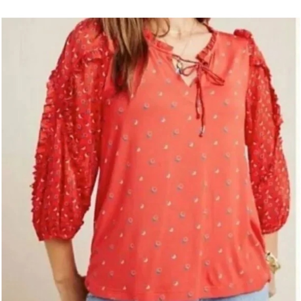 Anthropologie Maeve Jacquin viscose ruffle
Peasant Blouse shirt small boho - Picture 3 of 6